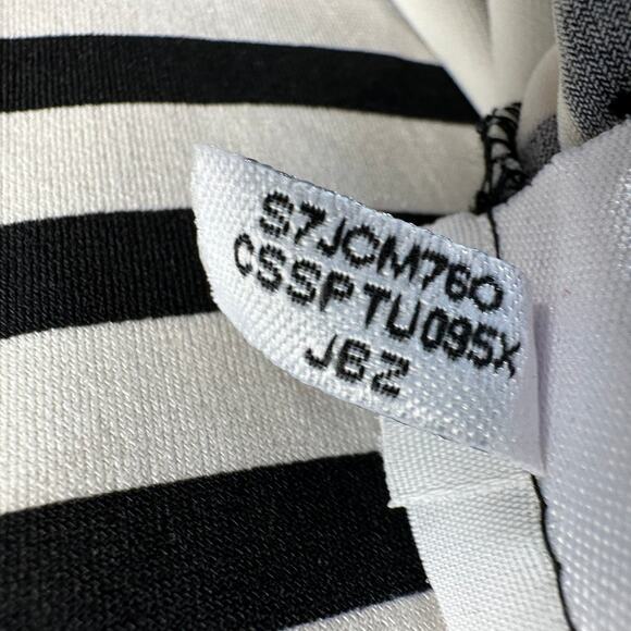 Calvin Klein Tank Top Womens M Black Ivory Striped Pintuck Neck Keyhole Back - Picture 8 of 9